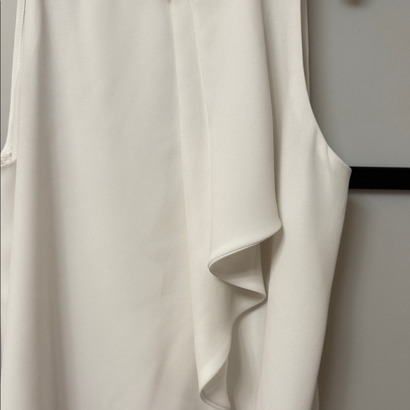 Zara Trafaluc White Sleeveless Blouse Asymmetrical Ruffle Front High Neck Top - Picture 2 of 7